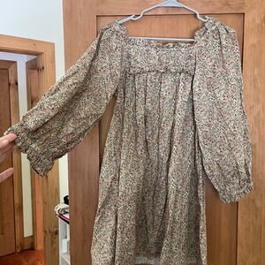 Doen Acton Green Chive Floral Cotton Mini Dress